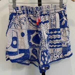 Farm Rio Blue White Nautical Fish Patterned Women's Shorts Medium Coastal Vacay